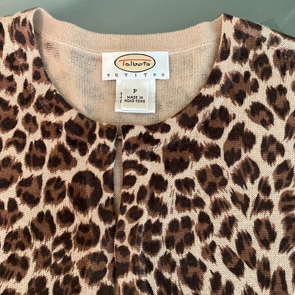 Talbots CASHMERE and SILK Animal Print Cardigan Sweater Jacket Size P - Picture 2 of 5